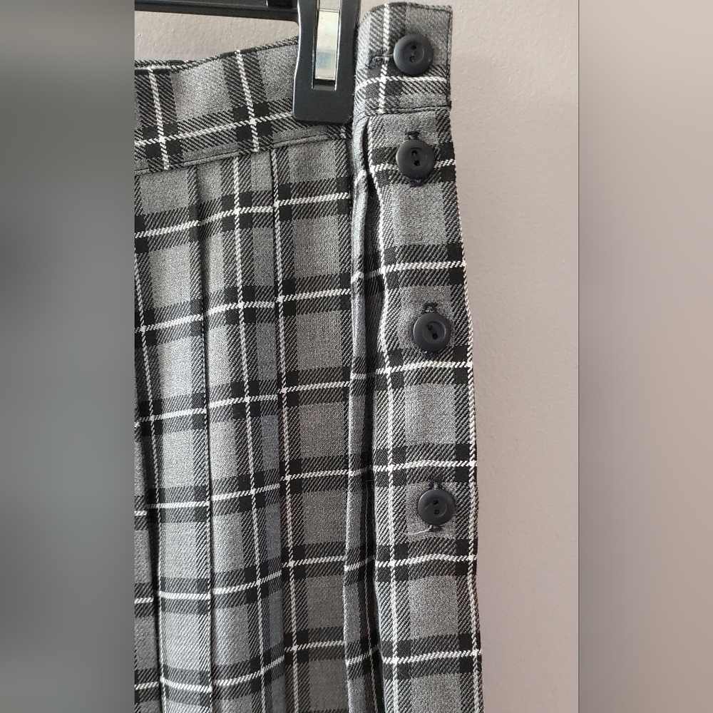 Liz Baker Vintage Classic Black, Gray and White Plaid  Pleated Skirt. Sz 12 - Picture 3 of 5